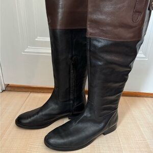 Ralph Lauren Two-Tone Black and Brown Over the Knee Boots Janessa